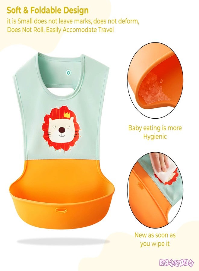 BEMBIKA Baby Feeding Essential Baby Feeding Bib Silicone Tableware Waterproof, Washable Lightweight And Ideal For Feeding Baby & Toddlers-(Lion Orange) - Image 4