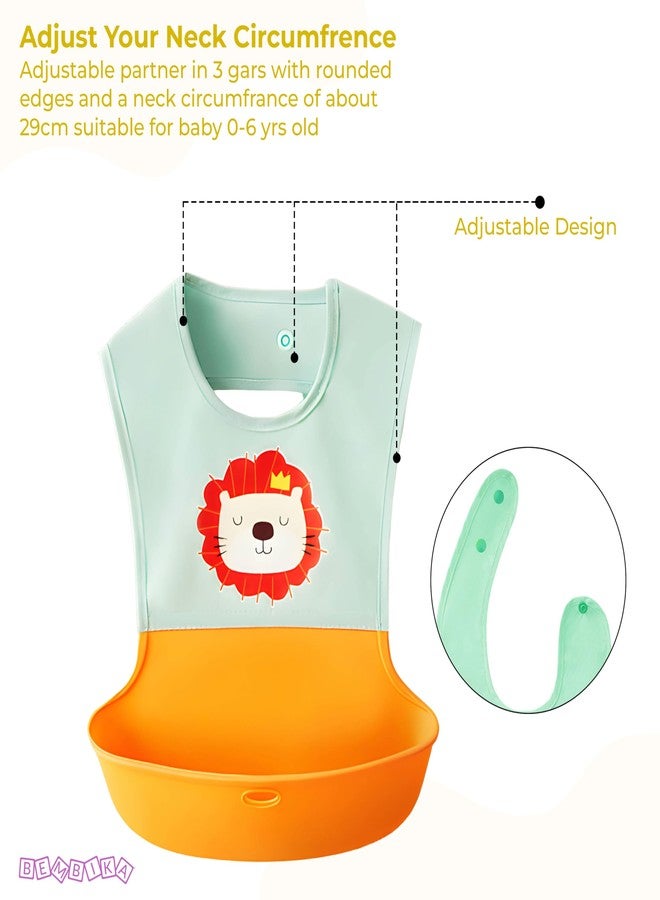 BEMBIKA Baby Feeding Essential Baby Feeding Bib Silicone Tableware Waterproof, Washable Lightweight And Ideal For Feeding Baby & Toddlers-(Lion Orange) - Image 3