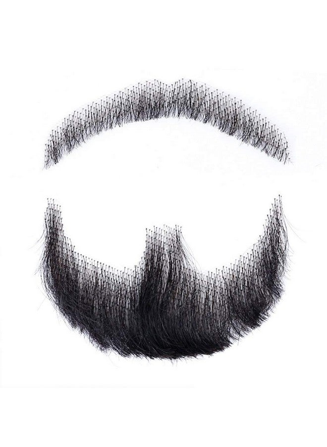 CliCling Human Hair Fake Face Beard and Mustache Black Costume Beard for Adults Men Realistic Makeup Lace Invisible False Beards - Image 1