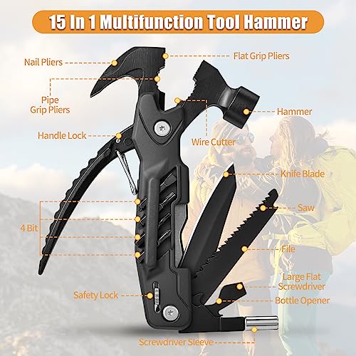 SULKADA Gifts for men,Multitool Hammer 15 in 1 Camping Accessories Survival Gear,Valentines gifts Unique Brithday Gift Ideas - Image 2