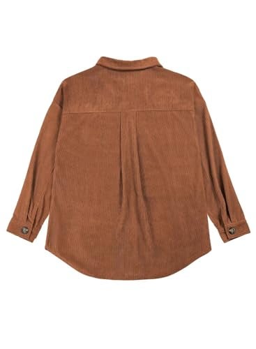 VICHYIE Womens Shirts Shacket Casual Long Sleeve Corduroy Lapel Oversized Button Down Blouses Tops Coat Coffee M - Image 5