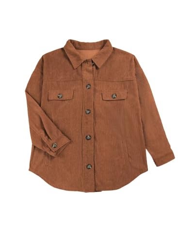 VICHYIE Womens Shirts Shacket Casual Long Sleeve Corduroy Lapel Oversized Button Down Blouses Tops Coat Coffee M - Image 4