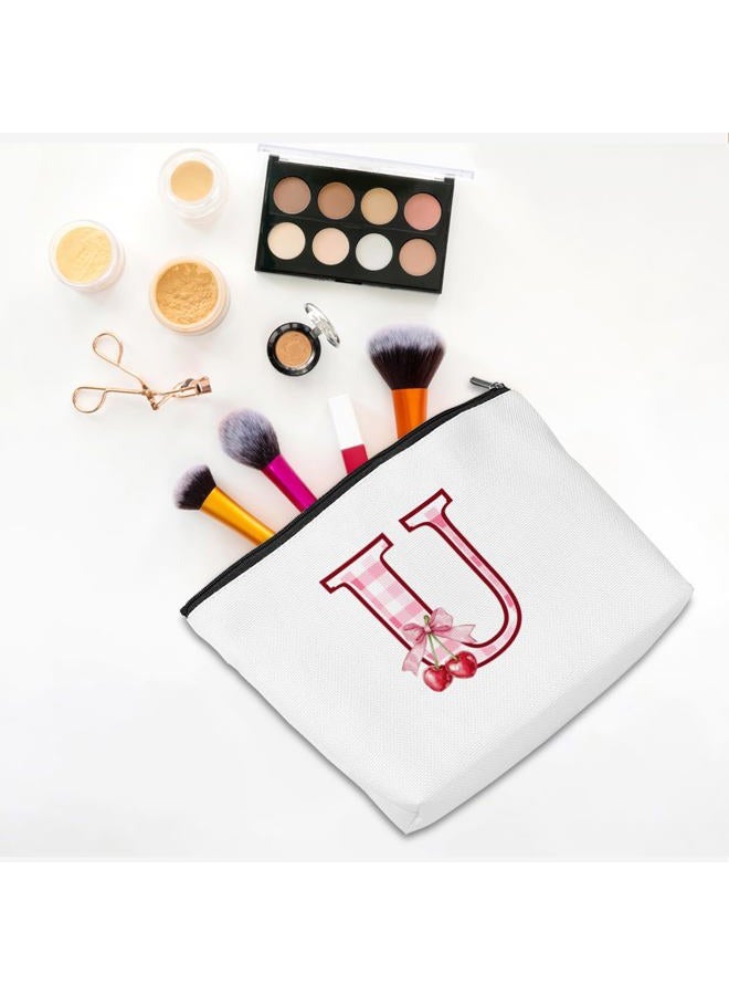 CQM Softball Baseball Rugby Volleyball Soccer Gifts Initial Makeup Bag Monogrammed Letter A-Z Cosmetic Bag for Girls Women Player Coach Lover Christmas, Cherry, 9.6 x 7.4 inches, U - Image 3