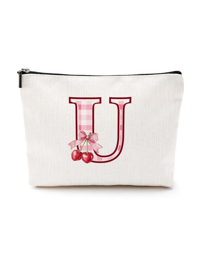 CQM Softball Baseball Rugby Volleyball Soccer Gifts Initial Makeup Bag Monogrammed Letter A-Z Cosmetic Bag for Girls Women Player Coach Lover Christmas, Cherry, 9.6 x 7.4 inches, U - Image 1