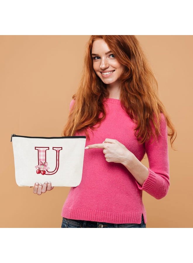 CQM Softball Baseball Rugby Volleyball Soccer Gifts Initial Makeup Bag Monogrammed Letter A-Z Cosmetic Bag for Girls Women Player Coach Lover Christmas, Cherry, 9.6 x 7.4 inches, U - Image 2
