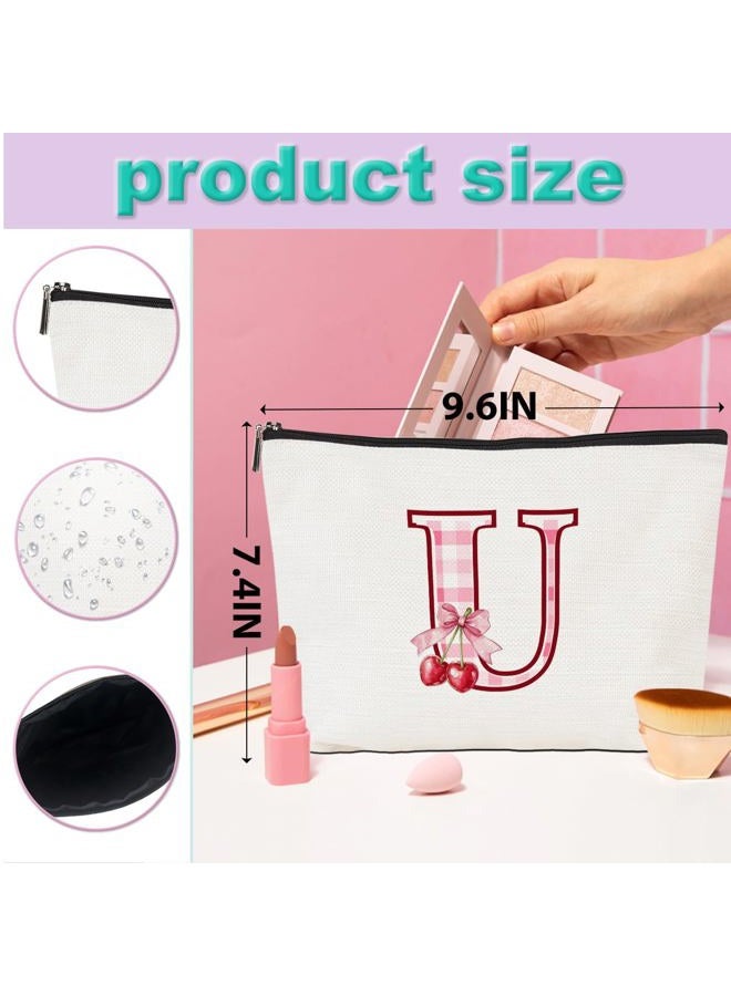 CQM Softball Baseball Rugby Volleyball Soccer Gifts Initial Makeup Bag Monogrammed Letter A-Z Cosmetic Bag for Girls Women Player Coach Lover Christmas, Cherry, 9.6 x 7.4 inches, U - Image 4