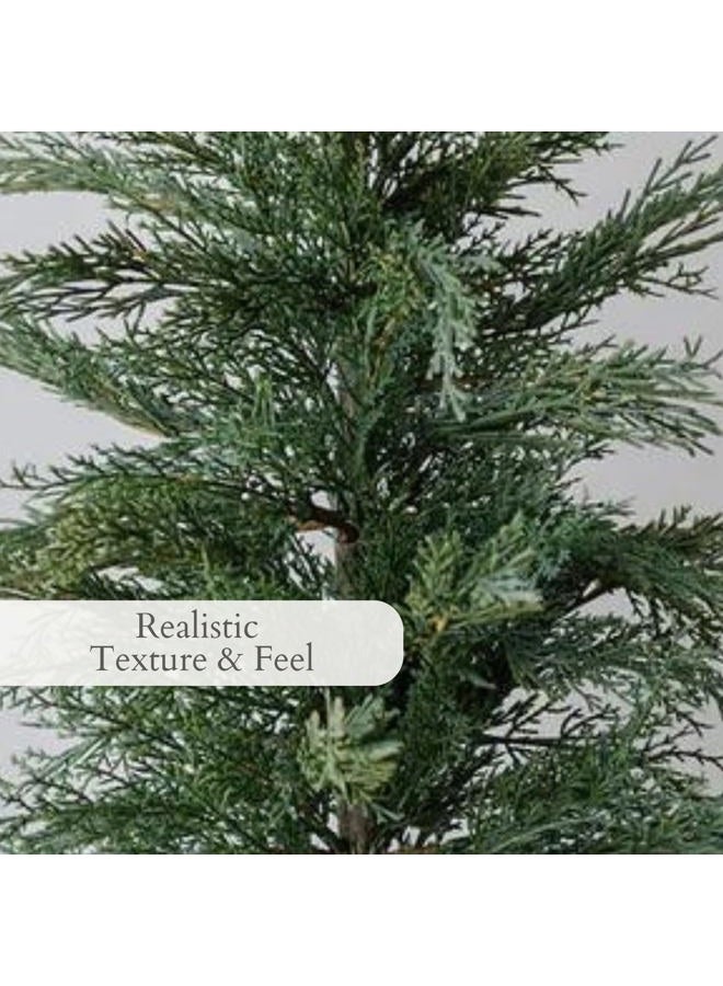 CG Hunter Holiday Collection, Set-of-2 Faux Evergreen Cedar Trees, Premium Artificial Indoor & Outdoor Cedar Tree Stands 24" Tall in Creme Pot–Perfect Christmas Decoration - Image 3