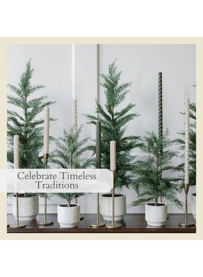 CG Hunter Holiday Collection, Set-of-2 Faux Evergreen Cedar Trees, Premium Artificial Indoor & Outdoor Cedar Tree Stands 24" Tall in Creme Pot–Perfect Christmas Decoration - Image 4
