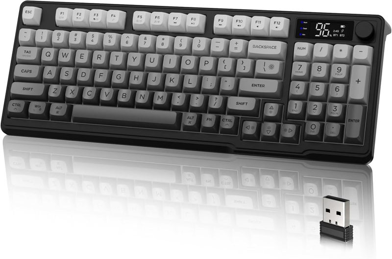 LexonElec M96 Dual Mode Wireless Gaming Keyboard with 2.4G and BT5.0, 94 Keys Membrane Semi-mechanical Gradient PBT Keycap with Smart Display and Button, Rainbow Backlit, 3000mAh for Mac/Win - Moonnight - Image 1