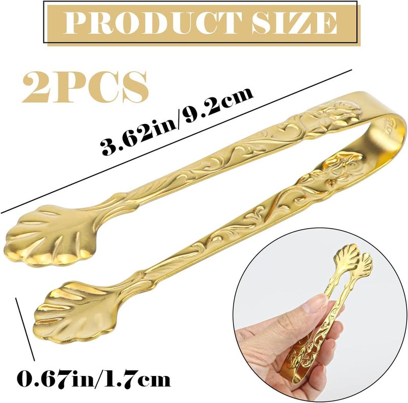 DOERDO DD DOERDO 2Pcs Ice Cube Tongs Sugar Tongs Stainless Steel Mini Serving Tongs Appetizers Tongs for Tea Party Coffee Bar, Gold - Image 2