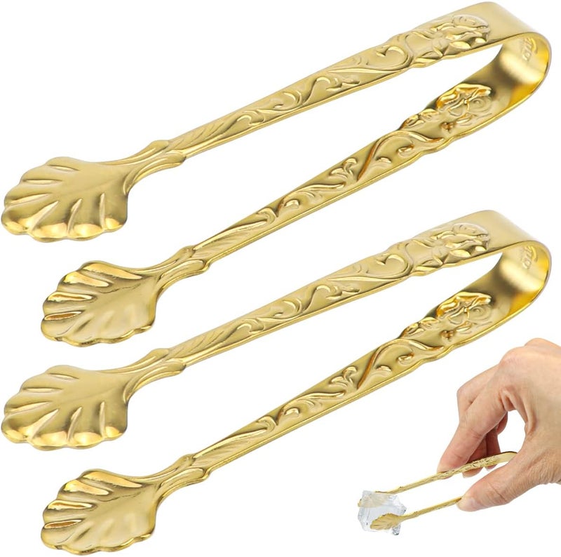 DOERDO DD DOERDO 2Pcs Ice Cube Tongs Sugar Tongs Stainless Steel Mini Serving Tongs Appetizers Tongs for Tea Party Coffee Bar, Gold - Image 1