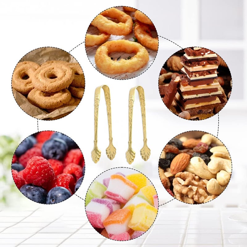 DOERDO DD DOERDO 2Pcs Ice Cube Tongs Sugar Tongs Stainless Steel Mini Serving Tongs Appetizers Tongs for Tea Party Coffee Bar, Gold - Image 4