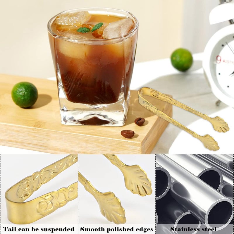 DOERDO DD DOERDO 2Pcs Ice Cube Tongs Sugar Tongs Stainless Steel Mini Serving Tongs Appetizers Tongs for Tea Party Coffee Bar, Gold - Image 3