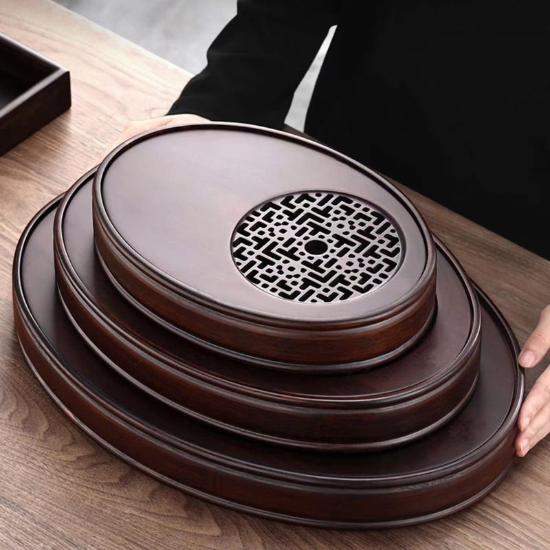 Oval Chinese Kungfu Bamboo Tea Tray Table Box with Water Storage for Gongfu Tea Set Large
