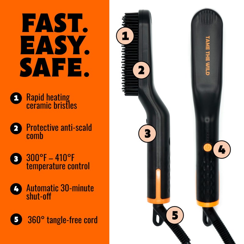 TAME THE WILD MAKE YOUR BEARD BEHAVE Tame the Wild Premium Beard Grooming Kit - Heated Beard Brush, Straightener Comb, Heat Protectant Spray, Beard Soap, Balm, Wooden Comb, and Storage Case - Image 3