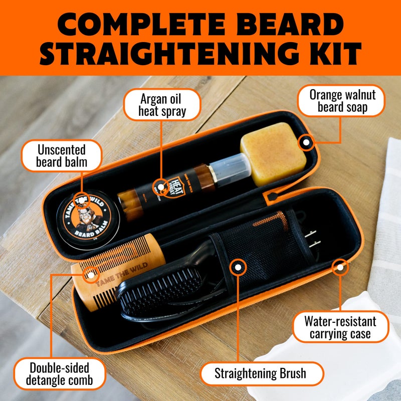 TAME THE WILD MAKE YOUR BEARD BEHAVE Tame the Wild Premium Beard Grooming Kit - Heated Beard Brush, Straightener Comb, Heat Protectant Spray, Beard Soap, Balm, Wooden Comb, and Storage Case - Image 2