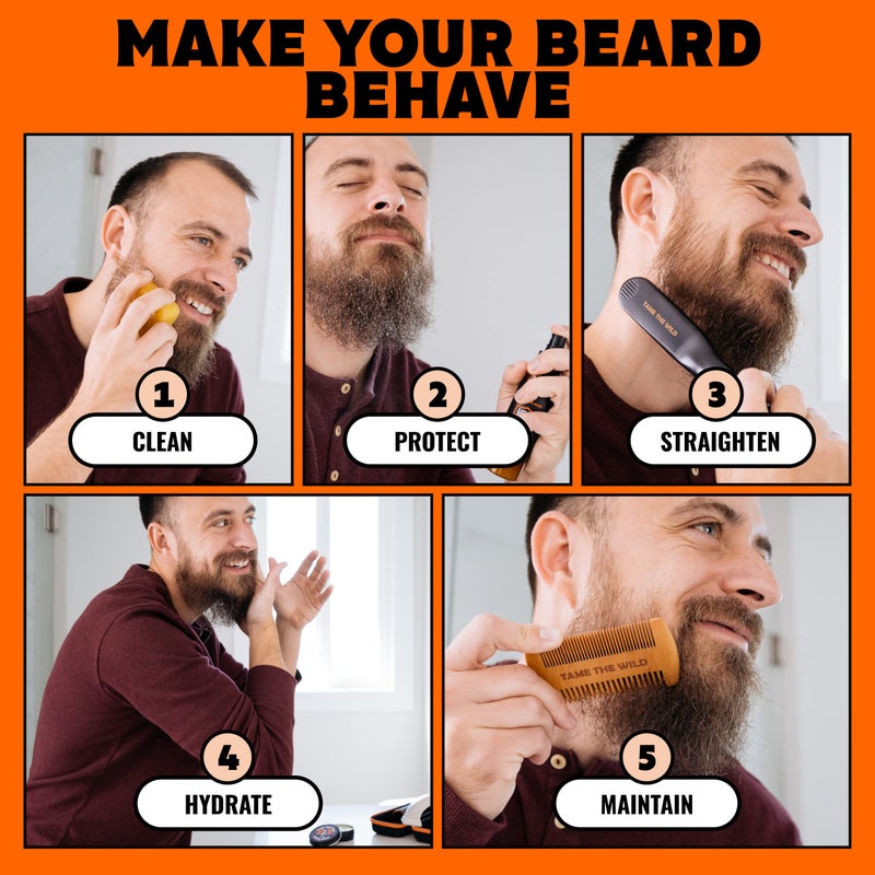 TAME THE WILD MAKE YOUR BEARD BEHAVE Tame the Wild Premium Beard Grooming Kit - Heated Beard Brush, Straightener Comb, Heat Protectant Spray, Beard Soap, Balm, Wooden Comb, and Storage Case - Image 4