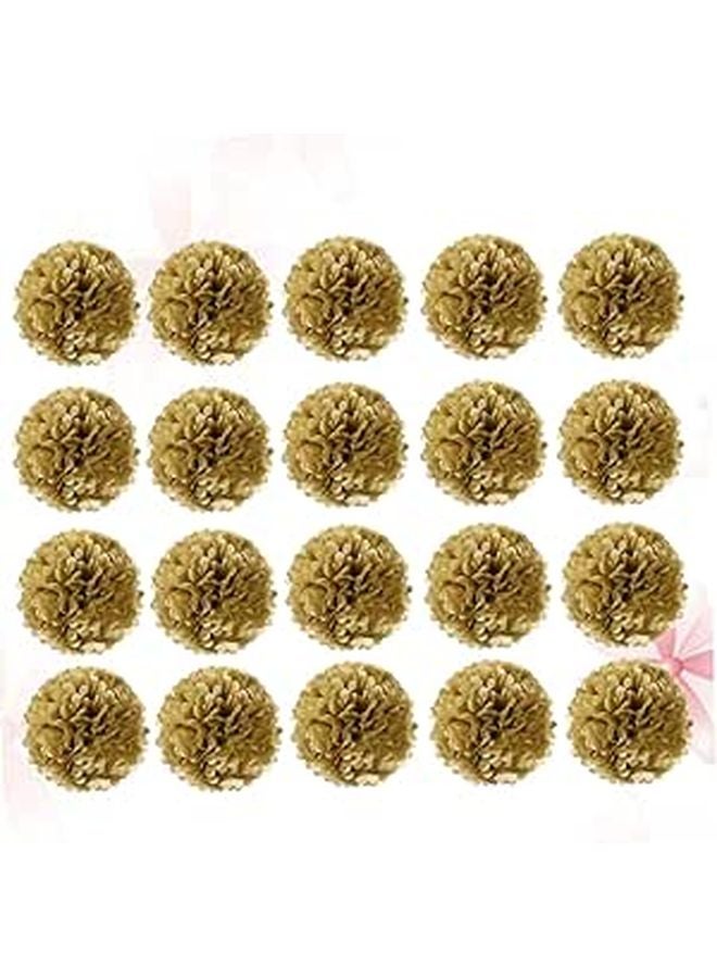Gold Tissue Paper Pom Poms Kit 20pcs Wedding Party Wall Hanging Decorations - Image 1