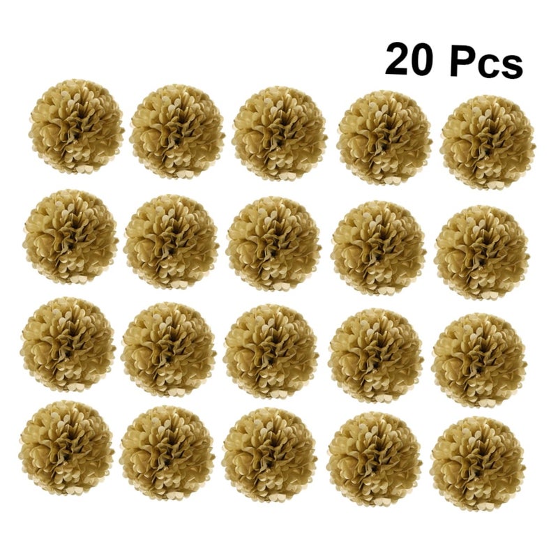Gold Tissue Paper Pom Poms Kit 20pcs Wedding Party Wall Hanging Decorations - Image 3