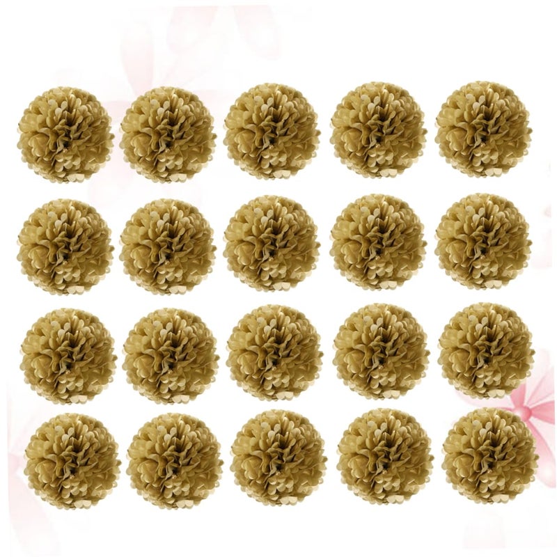 Gold Tissue Paper Pom Poms Kit 20pcs Wedding Party Wall Hanging Decorations - Image 2
