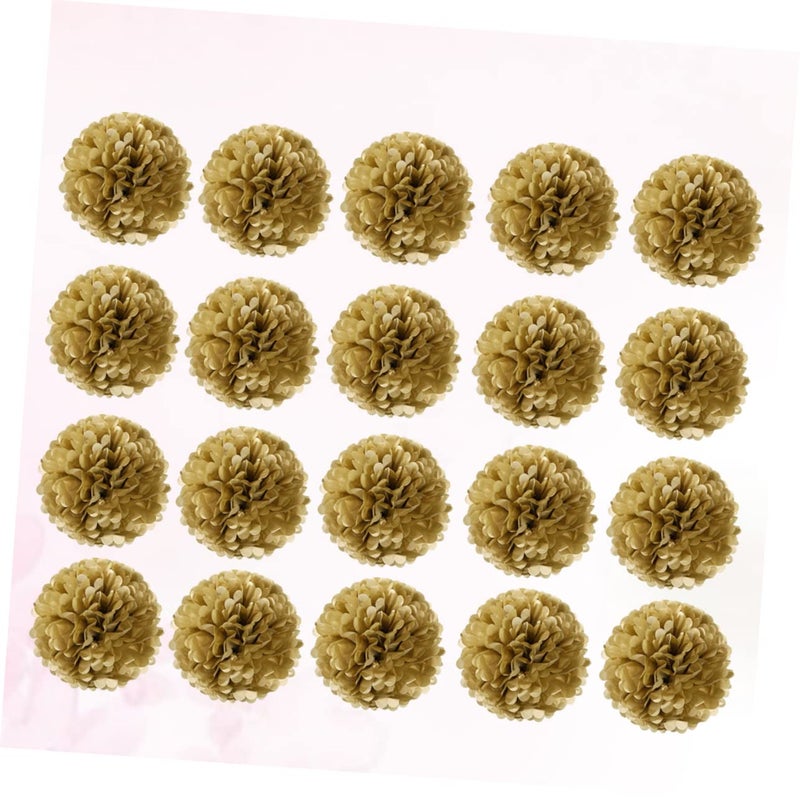 Gold Tissue Paper Pom Poms Kit 20pcs Wedding Party Wall Hanging Decorations - Image 4