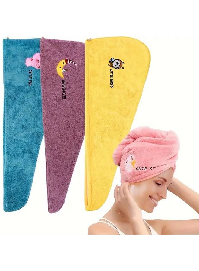 Cute Pig Blue Absorbent Quick Dry Hair Towel With Button Closure Cartoon Design Pastel Colors Travel Gift - Image 1