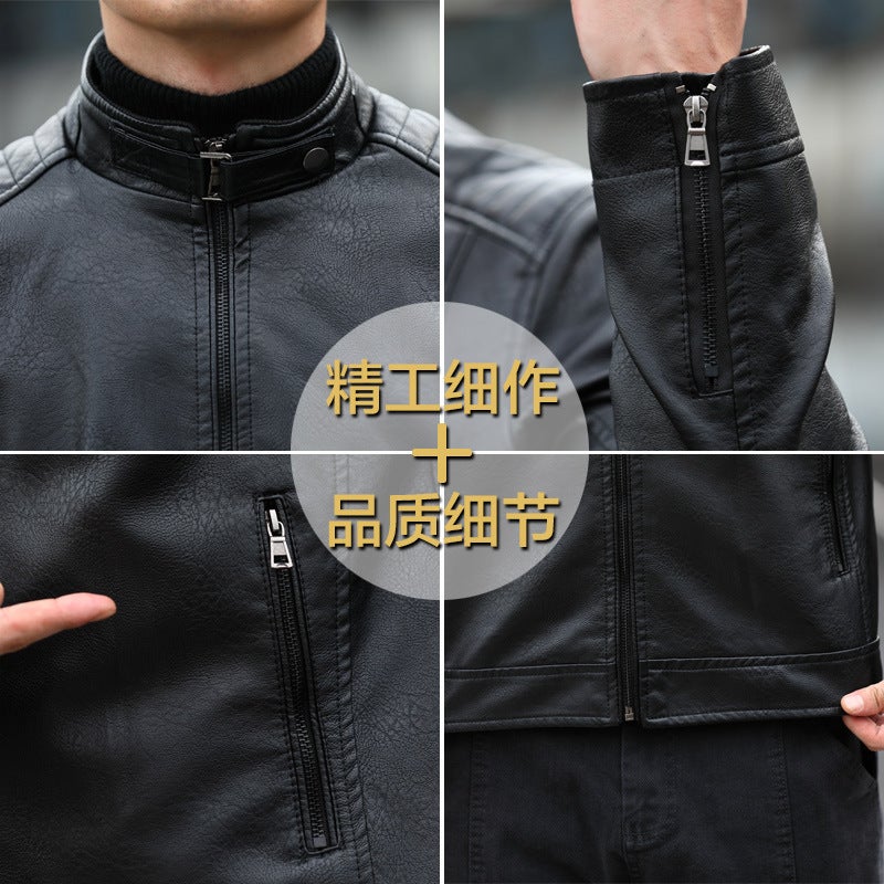 Leather Men'S Fashionable 2021 Men'S Korean Style Slim-Fit Standing Collar Casual Jacket For Youth Pu Leather Jacket For Men - Image 3