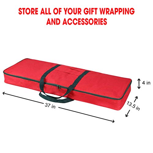 Primode Christmas Wrapping Paper Storage Bag with Pockets | Gift Wrap Organizer Container | 37” x 14” x 4” | Underbed Durable Box Made of 600D Oxford Material (Red) - Image 4