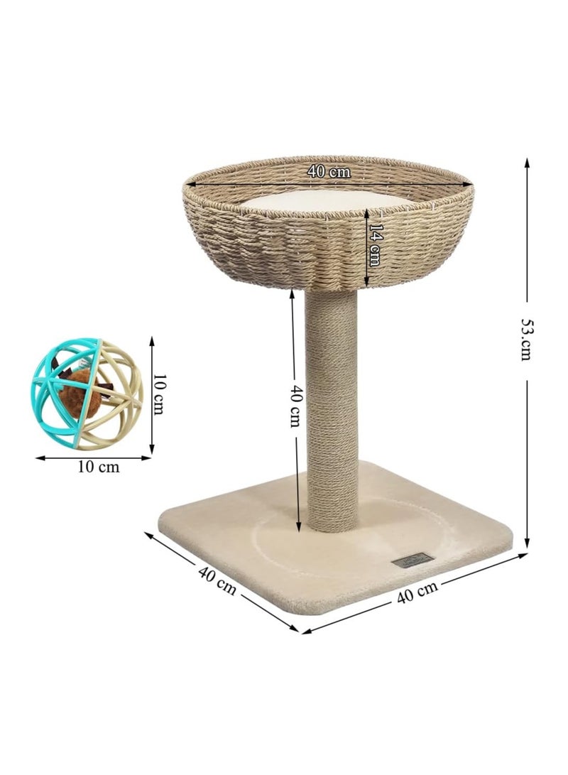 NNC PETS Cat tree with Rattan wicker basket perch, Interactive cat toy, Sisal scratching post and Sturdy Base, 53 cm Cat climbing frame for Indoor cats, Cat tree activity center and Easy to assemble (Beige) - Image 2