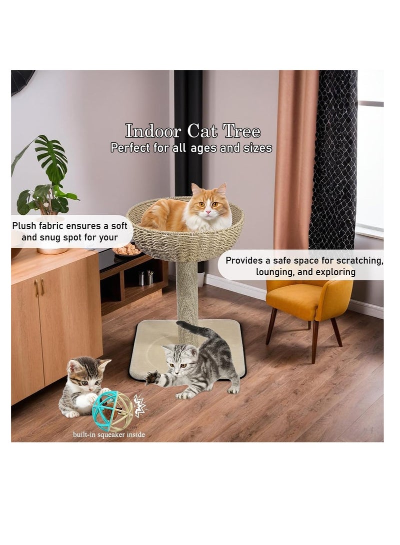 NNC PETS Cat tree with Rattan wicker basket perch, Interactive cat toy, Sisal scratching post and Sturdy Base, 53 cm Cat climbing frame for Indoor cats, Cat tree activity center and Easy to assemble (Beige) - Image 4