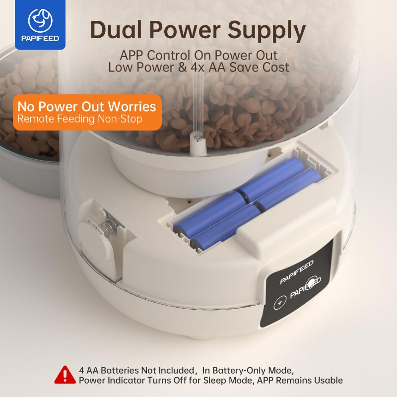PAPIFEED Automatic Cat Feeder with App Control, 2.4G WiFi Auto Cat Food Dispenser, 3L Cat Feeder Automatic with Dual Power Supply, Easy-Clean Design for Cats & Small Dogs (Grey) - Image 3