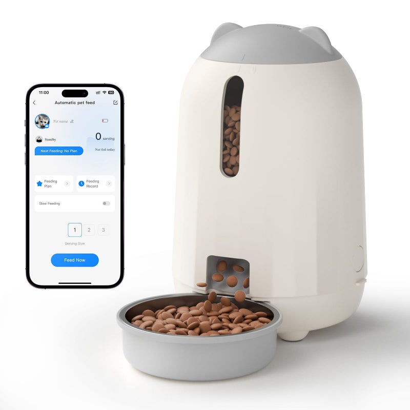 PAPIFEED Automatic Cat Feeder with App Control, 2.4G WiFi Auto Cat Food Dispenser, 3L Cat Feeder Automatic with Dual Power Supply, Easy-Clean Design for Cats & Small Dogs (Grey) - Image 1
