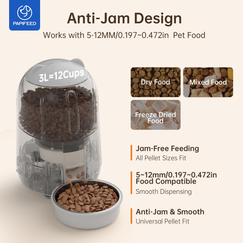 PAPIFEED Automatic Cat Feeder with App Control, 2.4G WiFi Auto Cat Food Dispenser, 3L Cat Feeder Automatic with Dual Power Supply, Easy-Clean Design for Cats & Small Dogs (Grey) - Image 4