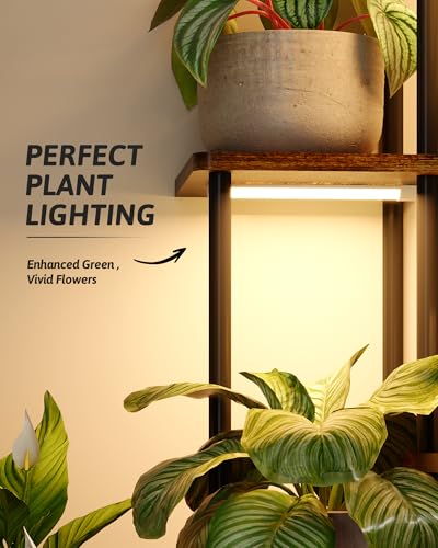 GENTINGBRO Corner Plant Stand Indoor 6 tiered plant shelf for Multiple Plants tall plant holder plant table metal shelving for Living Room Bedroom Balcony Patio Brown Oak with Light - Image 4