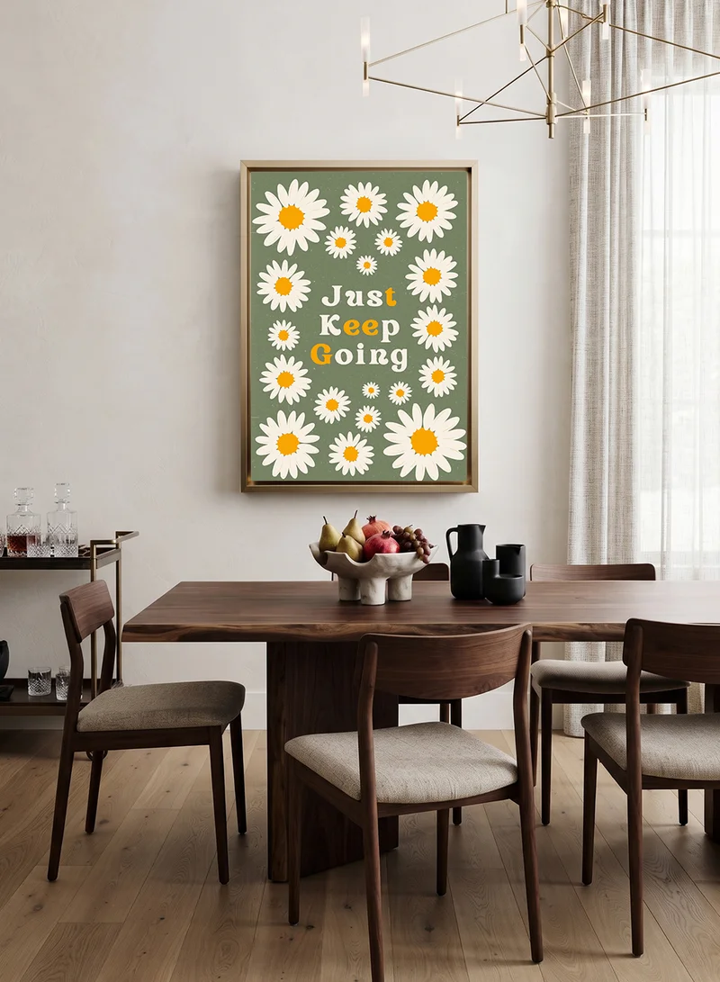Lowha Canvas Wall Art Stretched Over Wooden Frame with Gold Floating Frame Featuring the Motivational Phrase Just Keep Going