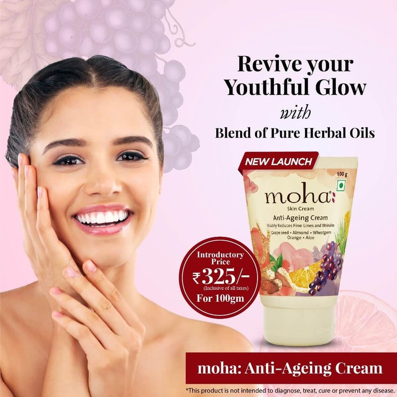 moha Anti Ageing Skin Cream For Youthful  Glowing skin With The Blend of Pure Herbal Oils To Reduce Fine Lines Wrinkles Pigmentation Dark Spots  For All Skin Types  100gm Pack of 2 - Image 4