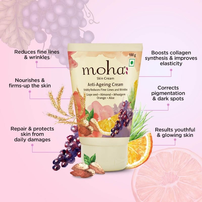 moha Anti Ageing Skin Cream For Youthful  Glowing skin With The Blend of Pure Herbal Oils To Reduce Fine Lines Wrinkles Pigmentation Dark Spots  For All Skin Types  100gm Pack of 2 - Image 5