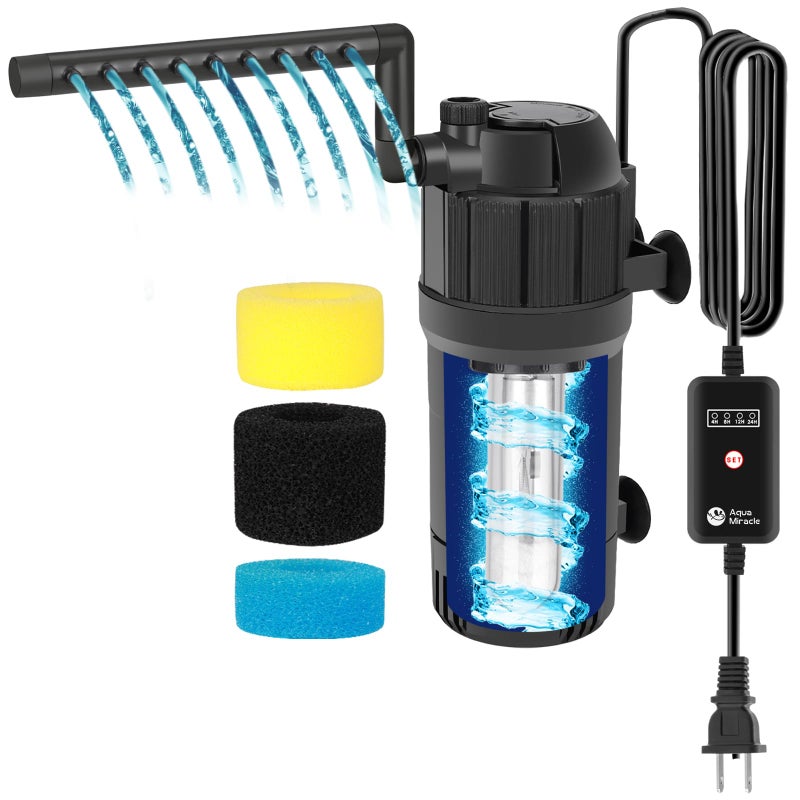 AquaMiracle Aquarium Filter for Green Water, U - V Fish Tank Filters with Timer (4/8/12/24 Hrs), Dual Mode (Aeration/Rainfall) Fish Filter for 10-40 Gallon Tanks, Flow Rate and Direction Adjustable - Image 1