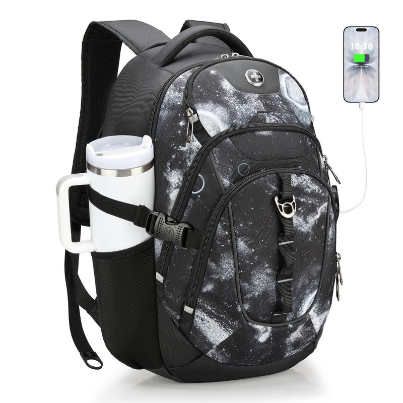 Swissdigital Laptop Backpack with USB Charging Port, Travel Backpack Fits 15.6 inches Computer, 31L Backpack for Men, Starry Sky | SD803-98 - Image 1