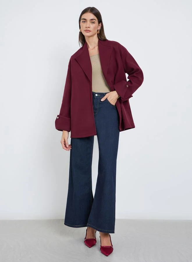 Styli Styli Burgundy Wool Blend Longline Jacket