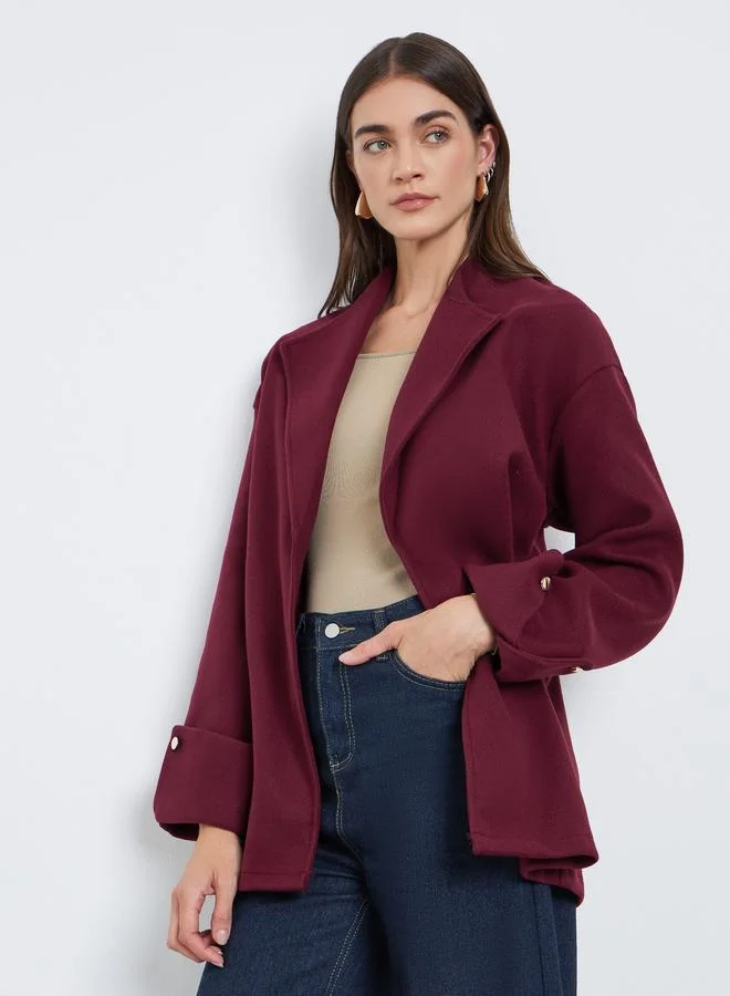 Styli Burgundy Wool Blend Longline Jacket