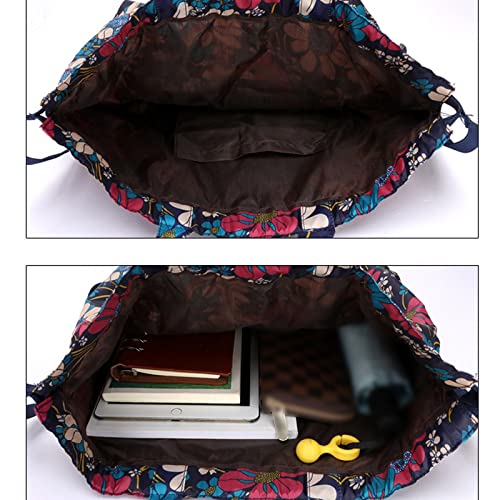 Mockery Large Capacity Drawstring Backpack for Women Foldable Large Travel Tote Bags Sport String Bag for Gym Shopping Yoga, Big Blue Flower - Image 3