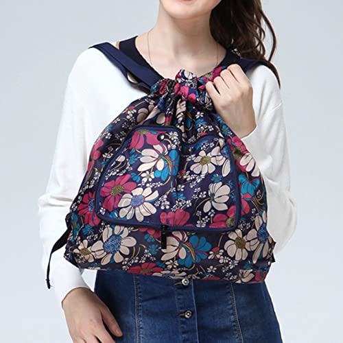 Mockery Large Capacity Drawstring Backpack for Women Foldable Large Travel Tote Bags Sport String Bag for Gym Shopping Yoga, Big Blue Flower - Image 4