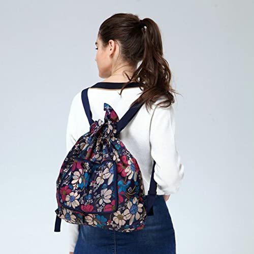 Mockery Large Capacity Drawstring Backpack for Women Foldable Large Travel Tote Bags Sport String Bag for Gym Shopping Yoga, Big Blue Flower - Image 2