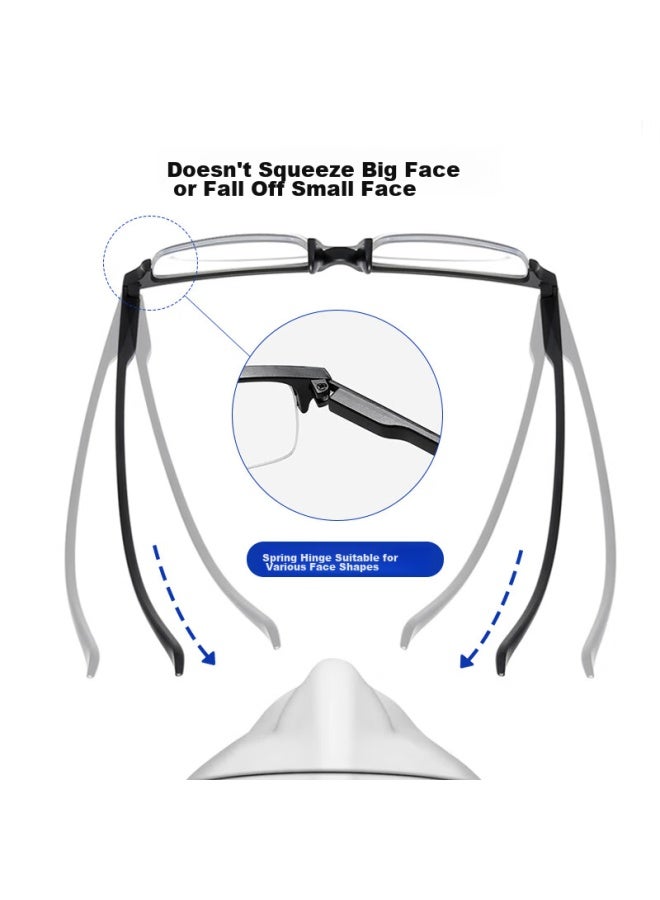 BORSIYZOL Boshizhe Reading Gl For Men And Women, High-definition Anti-blue Light Semi-rimless Gl 8014, Black, 400 Degrees - Image 5