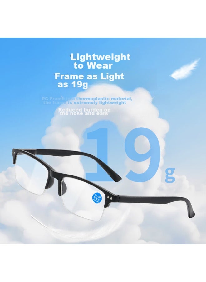 BORSIYZOL Boshizhe Reading Gl For Men And Women, High-definition Anti-blue Light Semi-rimless Gl 8014, Black, 400 Degrees - Image 1