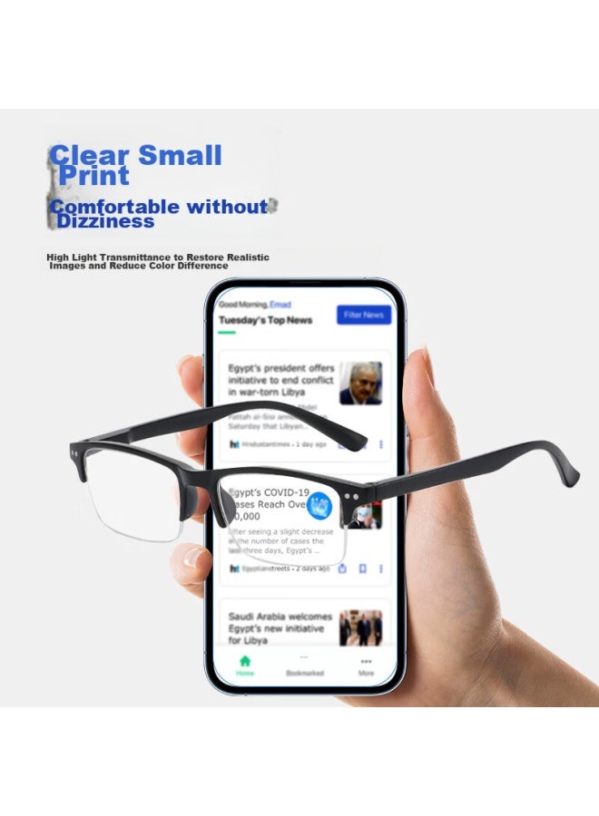 BORSIYZOL Boshizhe Reading Gl For Men And Women, High-definition Anti-blue Light Semi-rimless Gl 8014, Black, 400 Degrees - Image 3