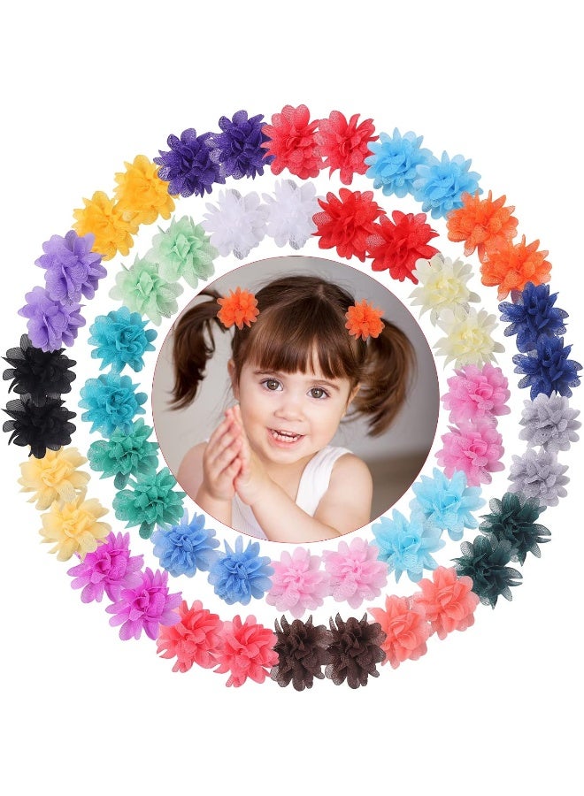 Suyegirl Chiffon Flower Hair Ties for Baby Girl, 50pcs 2" Flower Hair Ties for Toddler Girls Bow Flower Elastic Hairbands For Kids Children Multi-colored-4 - Image 1
