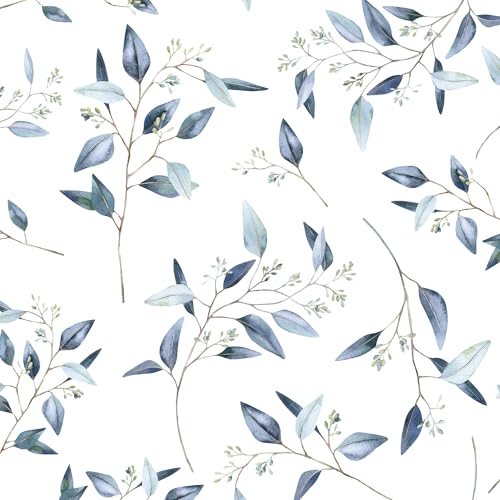 Laatse Blue Leaf Contact Paper 175In x 393In Boho Leaf Wallpaper Peel and Stick Self Adhesive Farmhouse Vintage Floral Wall Paper for Bedroom Countertop Drawers Decor - Image 1