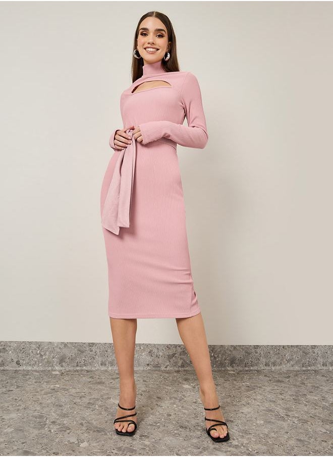 Styli - Thumbhole Sleeve Ribbed Bodycon Midi Dress - Image 1